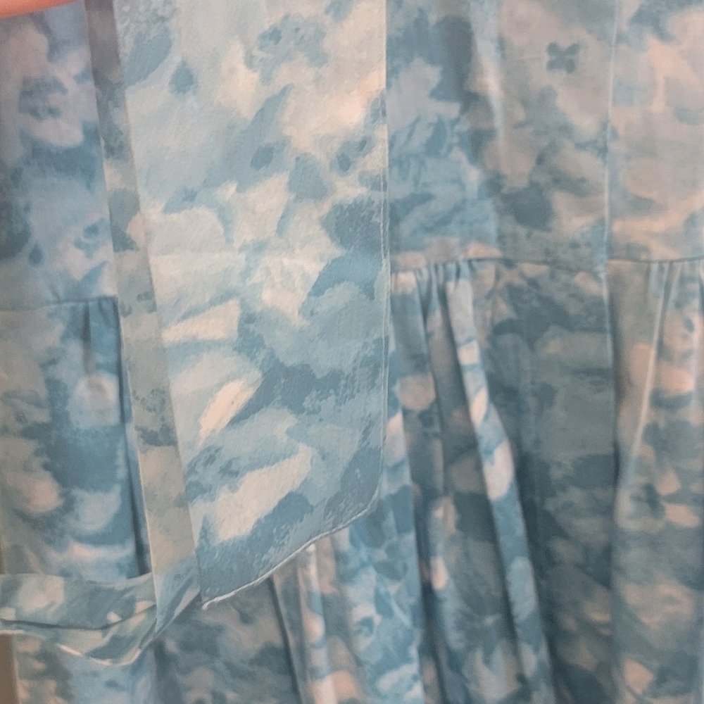 Talbots Floral Camoflauge Ocean Blue Butyon Front‎ Tie Dress Womens 10 Petite - Picture 8 of 13